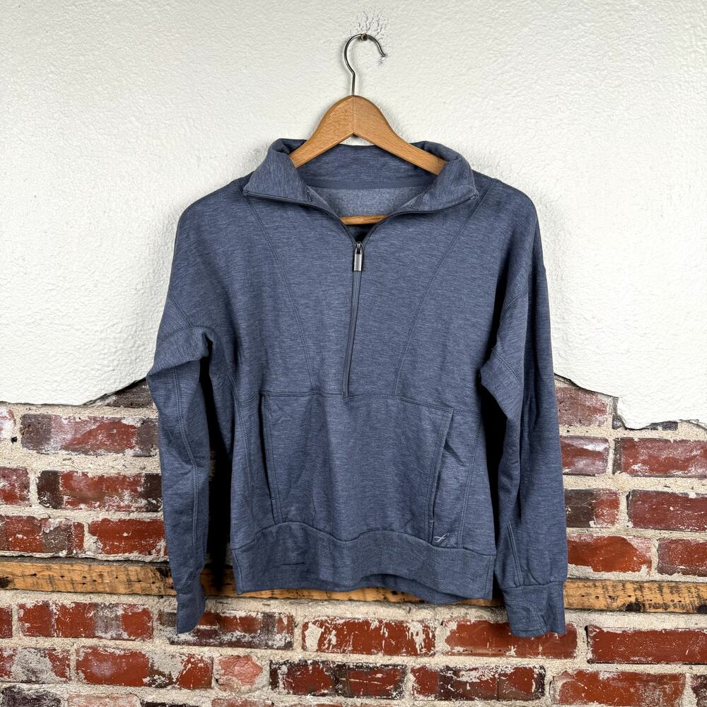Freely Sweatshirt Sz XS Blue Fleece 1/4 Zip Pullover Funnel Neck Pocket Athletic